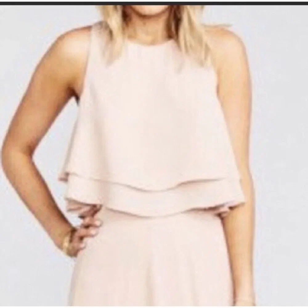 Show Me Your Mumu Womens King Crop Top Pink Crew Neck Keyhole Back Layered S New